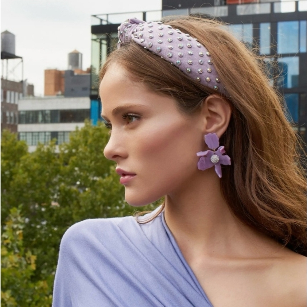 NWOT Lele Sadoughi Woven Knotted Headband Purple Lilac Iridescent Gems Crystals